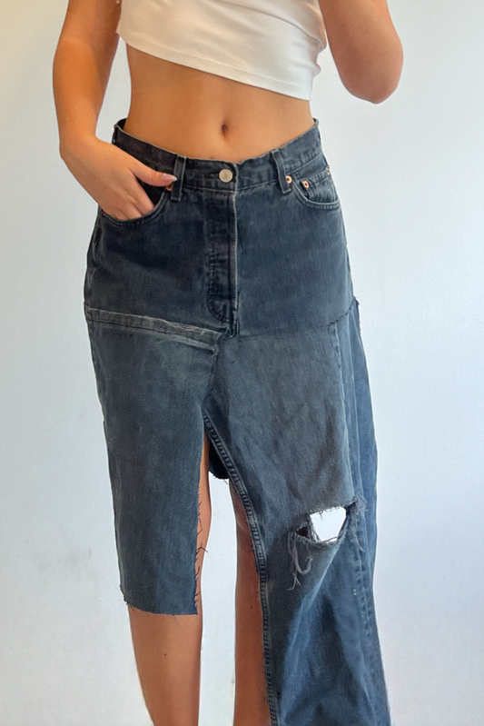 CUSTOM VINTAGE LEVI MIDI SKIRT- 'SHADOW' W26.5" - CLOSET LUNA