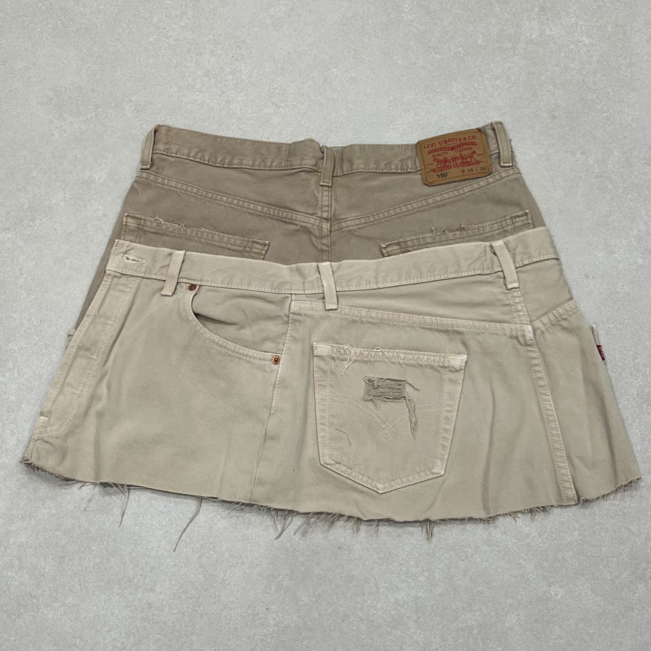 REWORKED LAYERED LEVI SKIRT- "COSMIC LATTE" MADE TO ORDER - CLOSET LUNA