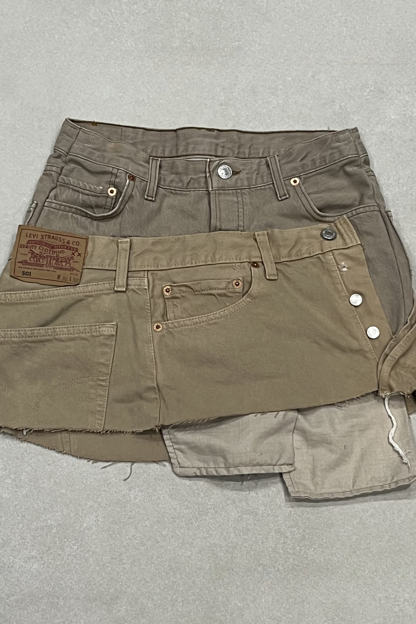 REWORKED LAYERED LEVI SKIRT- "COSMIC LATTE" MADE TO ORDER - CLOSET LUNA