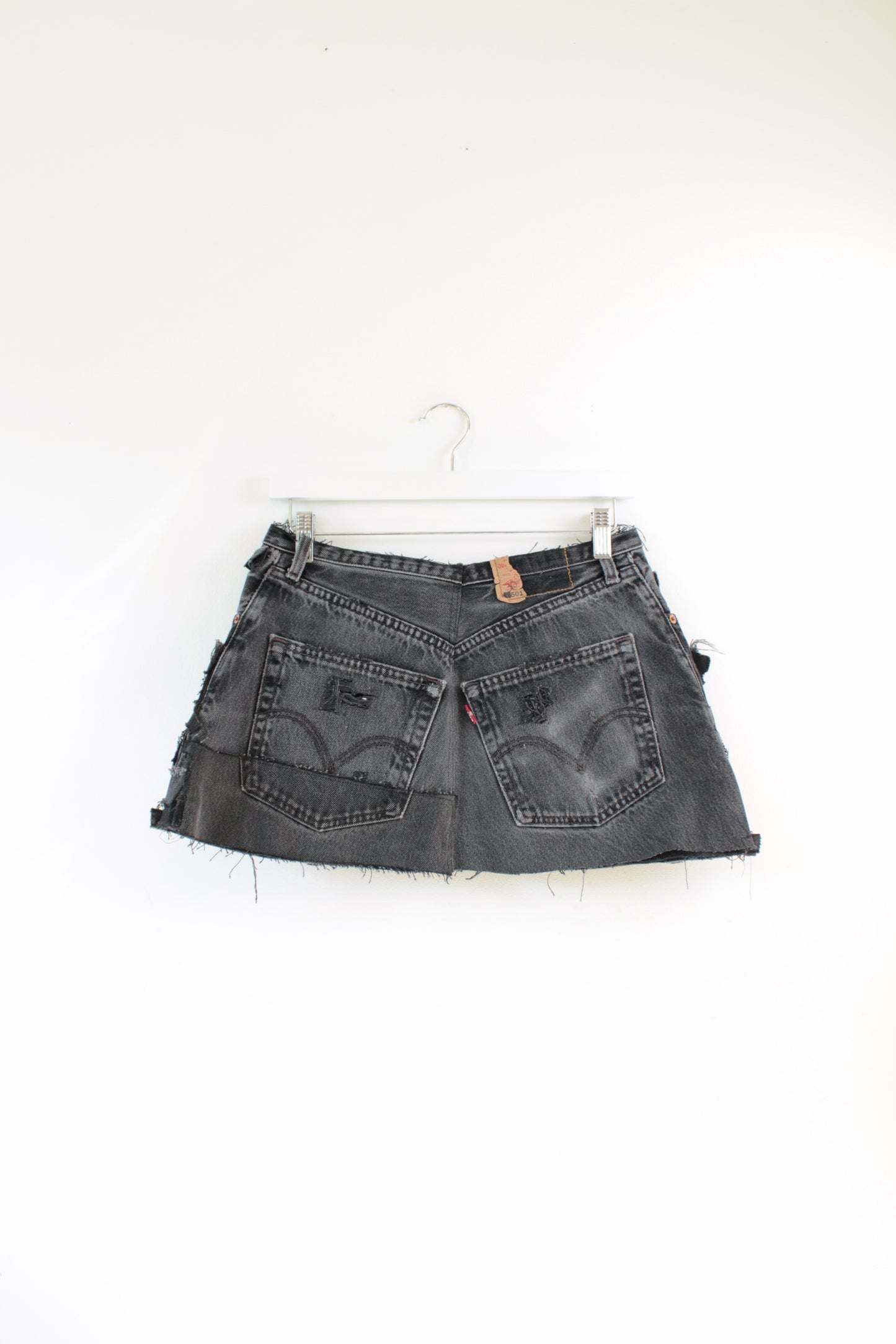 "DECONSTRUCTED" REWORKED DENIM VINTAGE LEVI CUSTOM MADE SUSTAINABLE MINI SKIRT - CLOSET LUNA