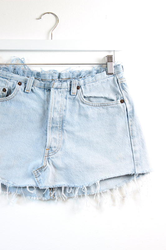 "NO WAISTBAND" REWORKED DENIM CUSTOM VINTAGE LEVI MINI SKIRT W28 - CLOSET LUNA