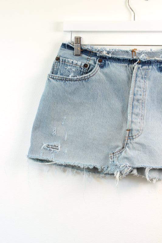 "NO WAISTBAND" CUSTOM REWORKED LEVI DENIM MINI SKIRT W28" - CLOSET LUNA