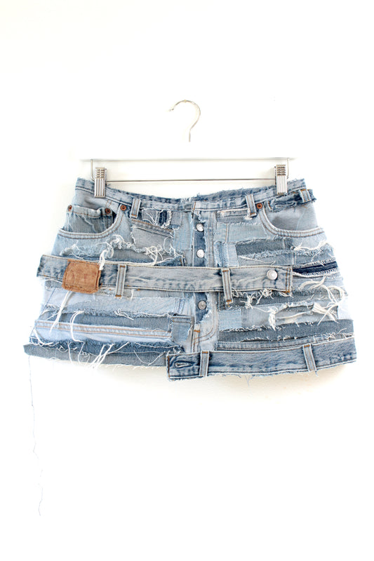 "DECONSTRUCTED" REWORKED CUSTOM VINTAGE LEVI SUSTAINABLE MINI SKIRT- CLOSET LUNA