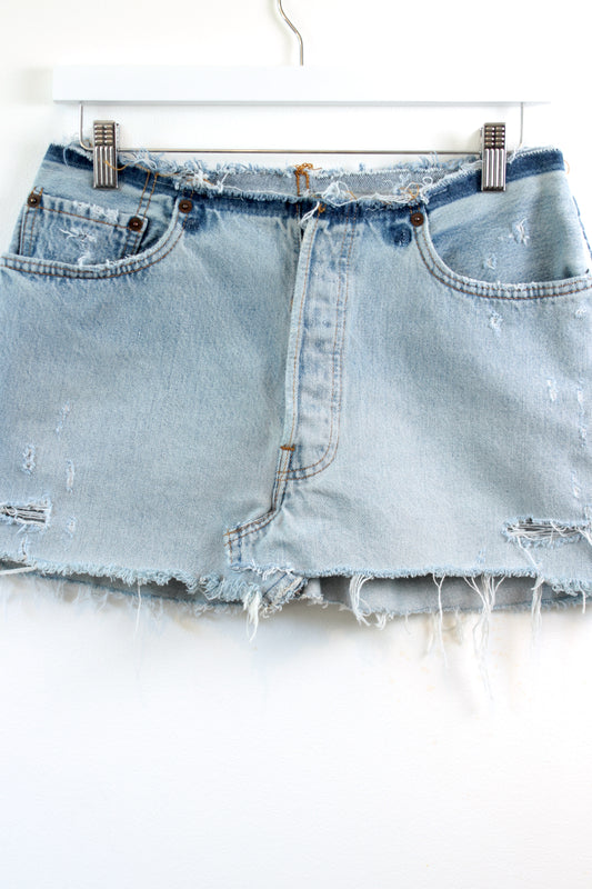 "NO WAISTBAND" CUSTOM VINTAGE REWORKED LEVI DENIM MINI SKIRT W28" - CLOSET LUNA