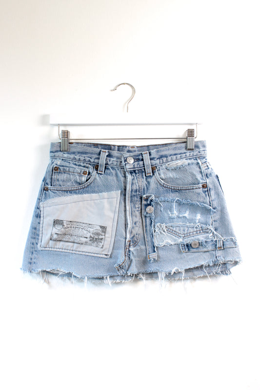"PATCHWORK" REWORKED VINTAGE LEVI DENIM MINI W28" SKIRT - CLOSET LUNA