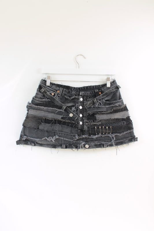 "DECONSTRUCTED" REWORKED DISTRESSED VINTAGE LEVI DENIM MINI SKIRT- CLOSET LUNA