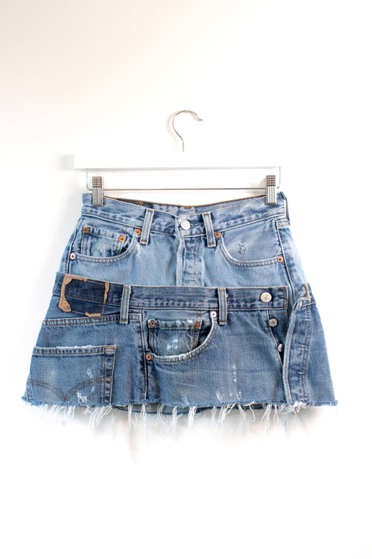 "LAYERED" REWORKED CUSTOM VINTAGE LEVI DENIM MINI SKIRT W25 - CLOSET LUNA