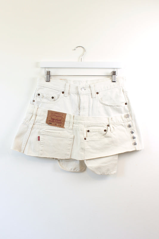 "LAYERED" REWORKED CUSTOM DENIM VINTAGE LEVI MINI SKIRT W30" - CLOSET LUNA