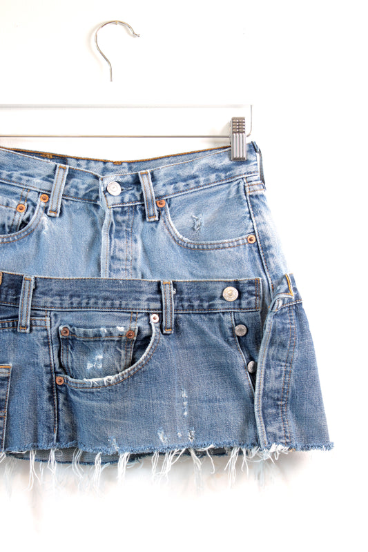 "LAYERED" CUSTOM REWORKED VINTAGE LEVI DENIM MINI SKIRT W25 - CLOSET LUNA