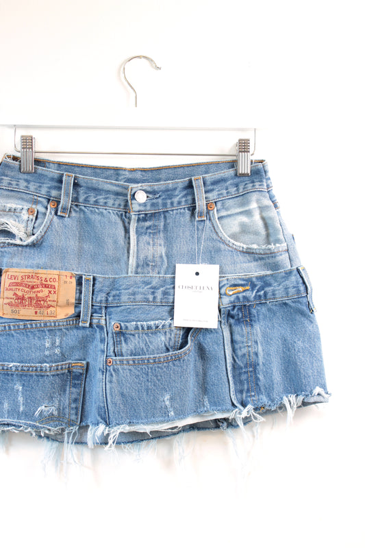 "LAYERED" VINTAGE LEVI REWORKED CUSTOM DENIM MINI SKIRT - CLOSET LUNA