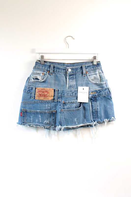 "LAYERED" CUSTOM DENIM VINTAGE LEVI REWORKED MINI SKIRT - CLOSET LUNA