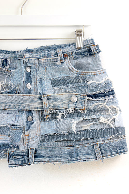 "DECONSTRUCTED" CUSTOM REWORKED DISTRESSED VINTAGE LEVI MINI SKIRT- CLOSET LUNA