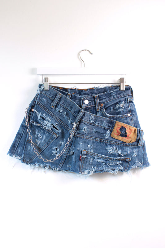 "WRAP" REWORKED SUSTAINABLE CUSTOM VINTAGE LEVI DENIM MINI SKIRT W26 - CLOSET LUNA