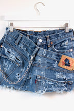 "WRAP" REWORKED CUSTOM VINTAGE LEVI DENIM MINI SKIRT SUSTAINABLE W26 - CLOSET LUNA
