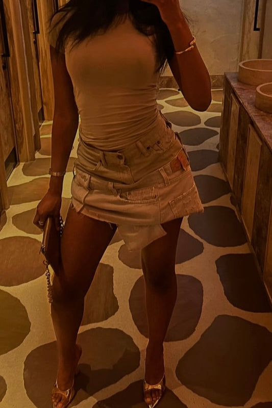 "LAYERED" SKIRT COSMIC LATTE