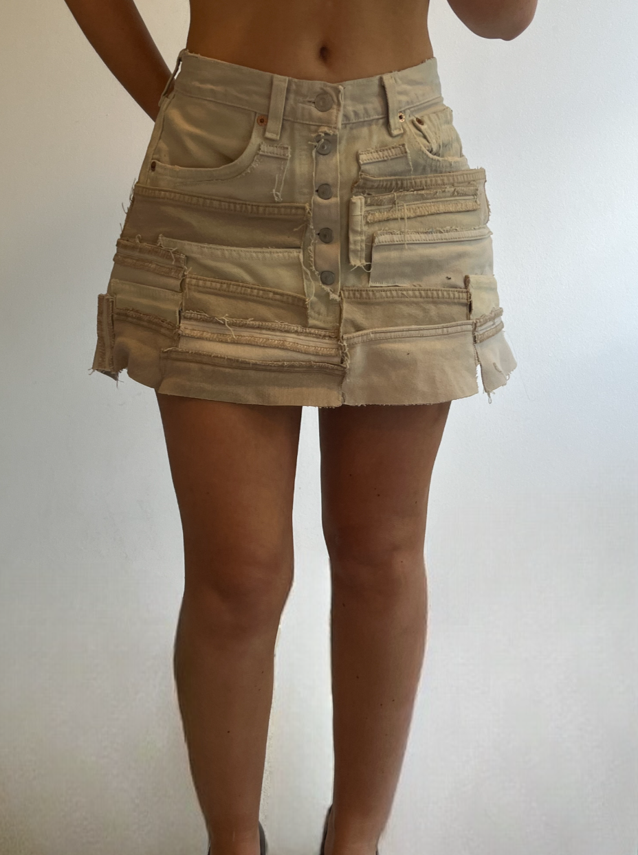 MULTI PATCHWORK CUSTOM SKIRT - COSMIC LATTE W30" - CLOSET LUNA