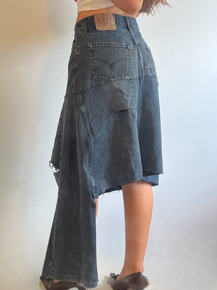 CUSTOM VINTAGE LEVI MIDI SKIRT- 'SHADOW' W26.5" - CLOSET LUNA