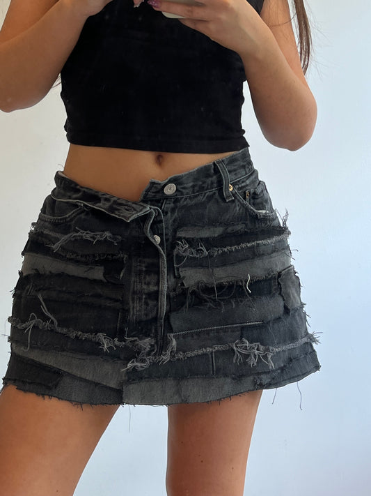 reworked distressed custom mini skirt 