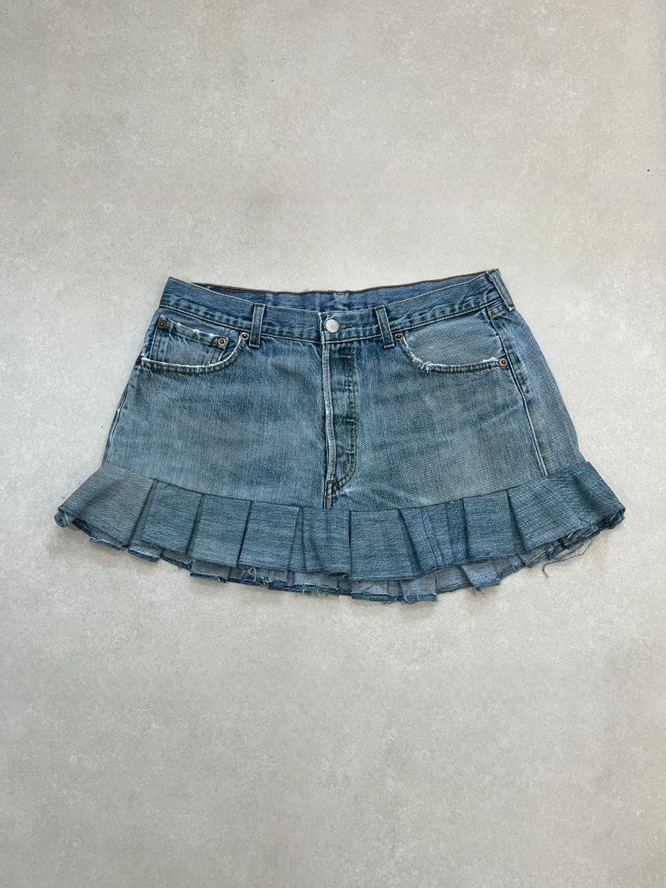 "PLEATED" VINTAGE LEVI DENIM MINI SKIRT- MADE TO ORDER - CLOSET LUNA