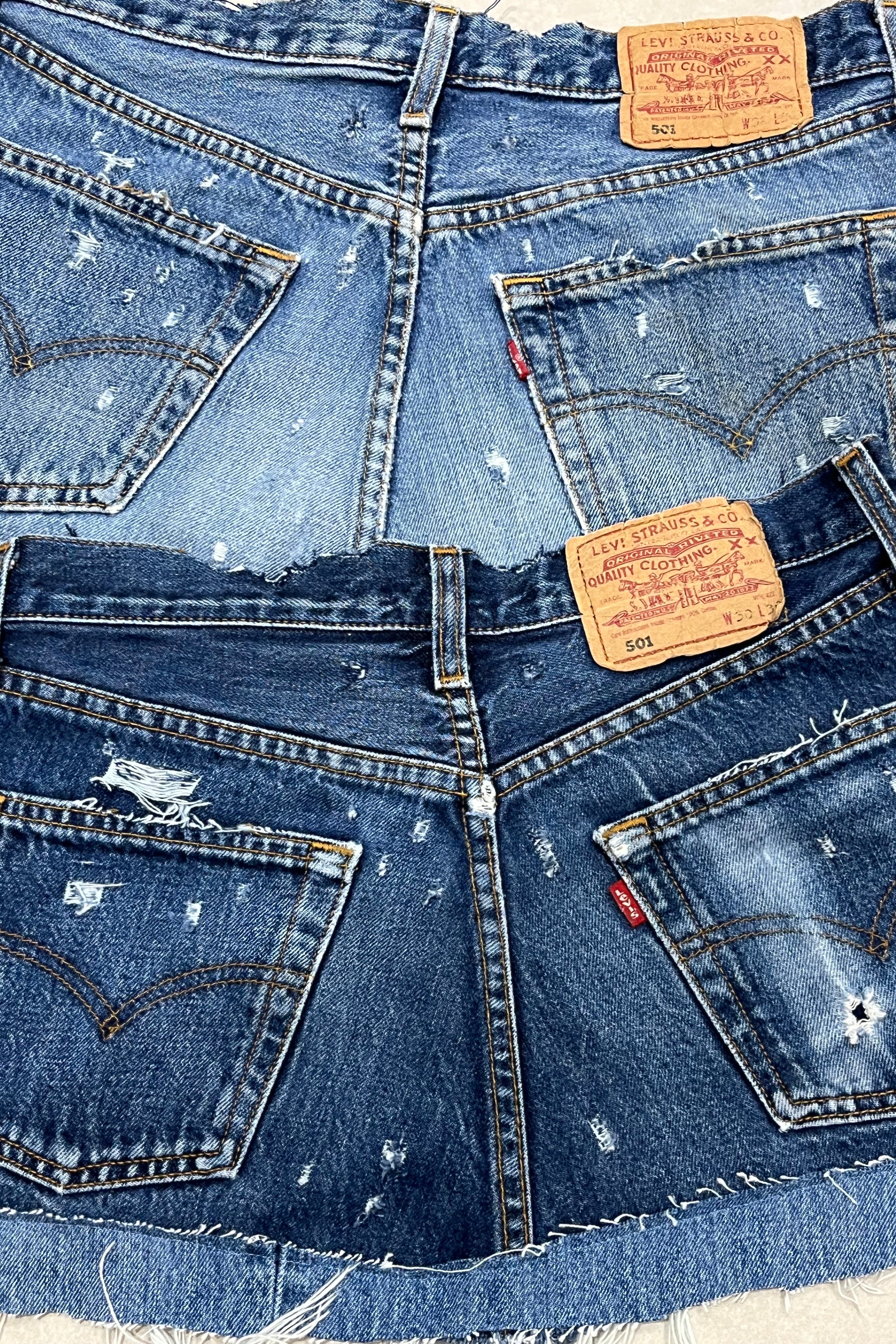 "DISTRESSED" VINTAGE LEVI MINI SKIRT - MADE TO ORDER - CLOSET LUNA