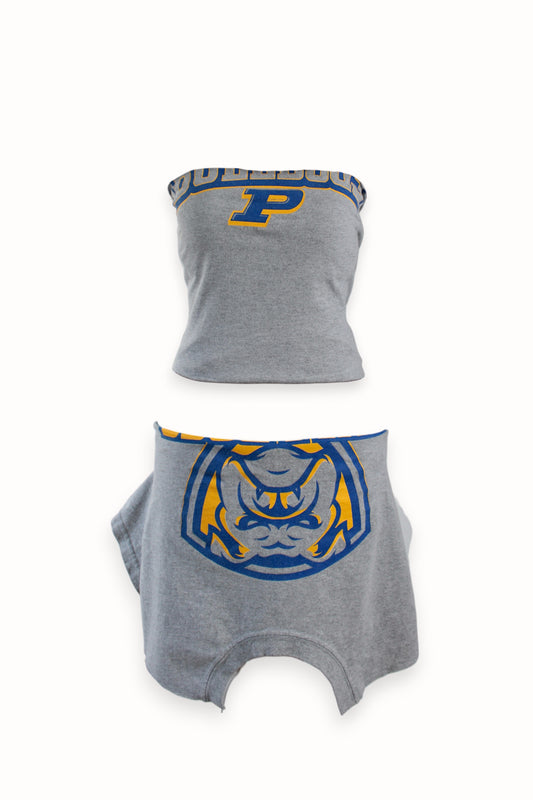 CUSTOM VINTAGE GRAPHIC BANDEAU AND MINI SKIRT CO-ORD