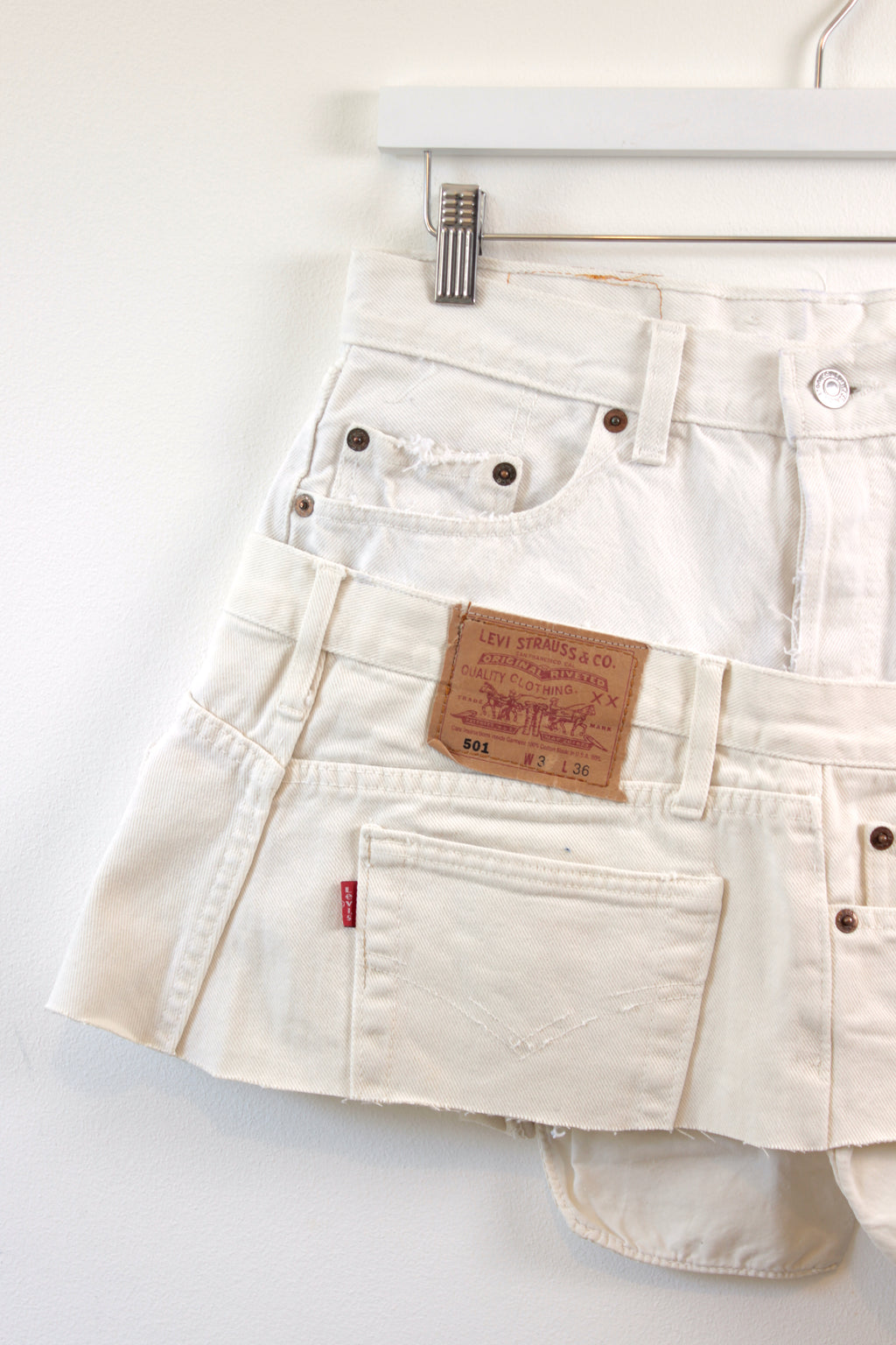 "LAYERED" REWORKED CUSTOM VINTAGE LEVI DENIM MINI SKIRT W30" - CLOSET LUNA