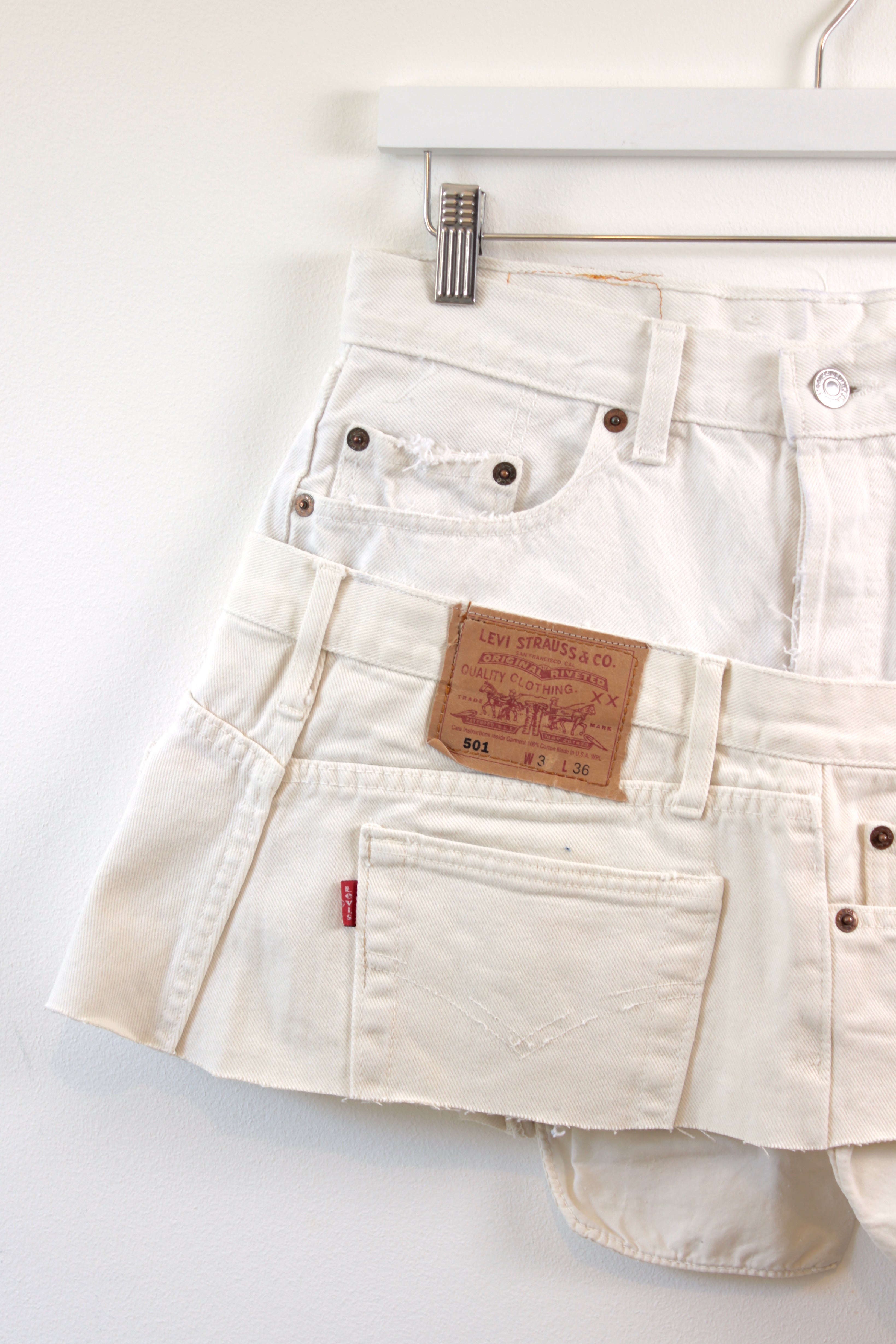 "LAYERED" REWORKED CUSTOM VINTAGE LEVI DENIM MINI SKIRT W30" - CLOSET LUNA