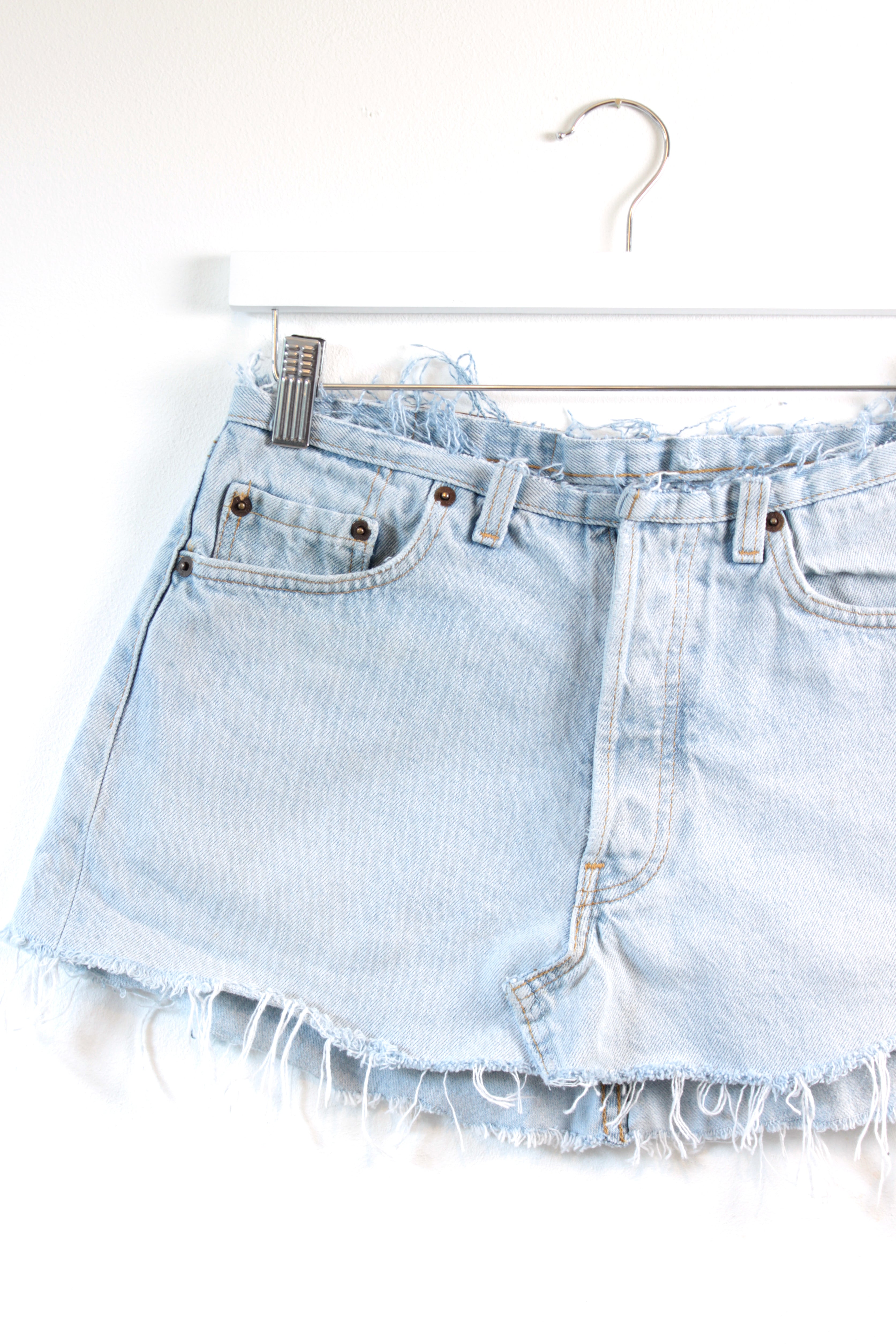 "NO WAISTBAND" REWORKED CUSTOM CLOSET LUNA DENIM MINI SKIRT W28 - CLOSET LUNA