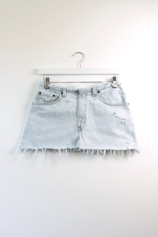 "NO WAISTBAND" VINTAGE LEVI DENIM REWORKED MINI SKIRT W26 - CLOSET LUNA