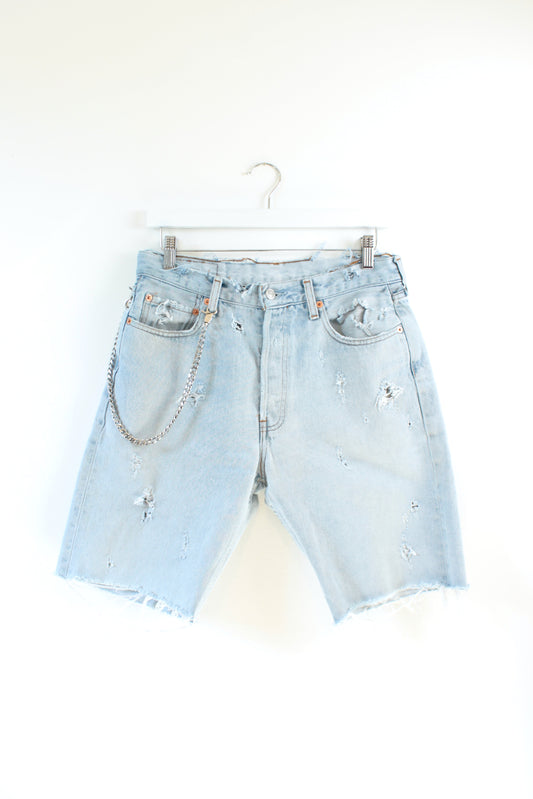 DAD SHORT VINTAGE LEVI 501 DENIM SHORTS WITH CHAIN DISTRESSED CUSTOM SUSTAINABLE- CLOSET LUNA