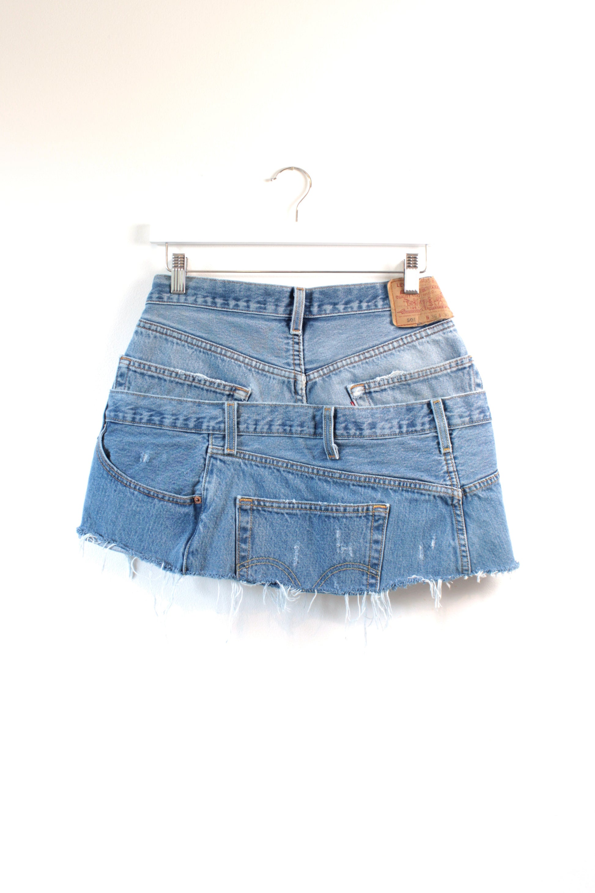 "LAYERED" CUSTOM REWORKED VINTAGE LEVI DENIM MINI SKIRT - CLOSET LUNA